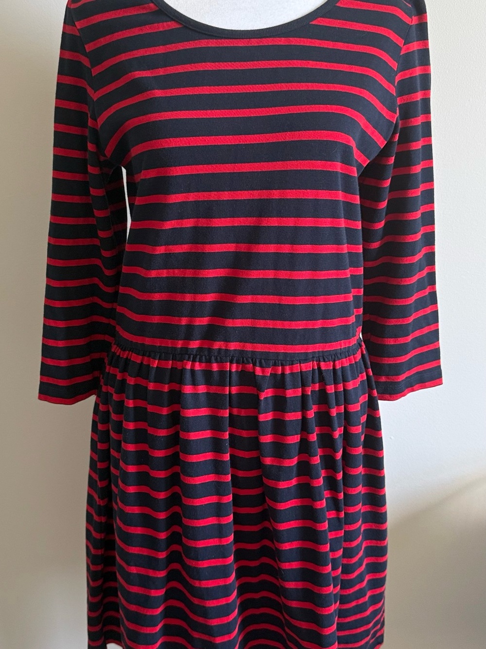 Anthropologie GANNI Red Striped Old Spice 100% Cotton 3/4 Sleeve Jersey Dress L